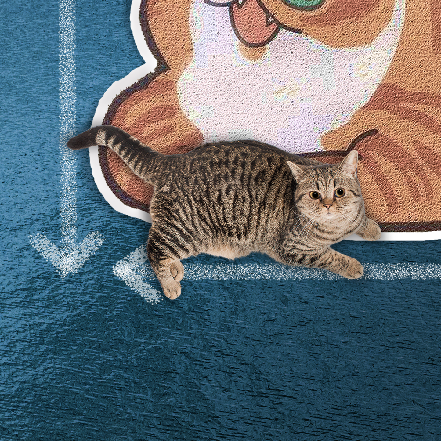 Lukamoo Litter Mat: Orange Tabby, Semi-Circular
