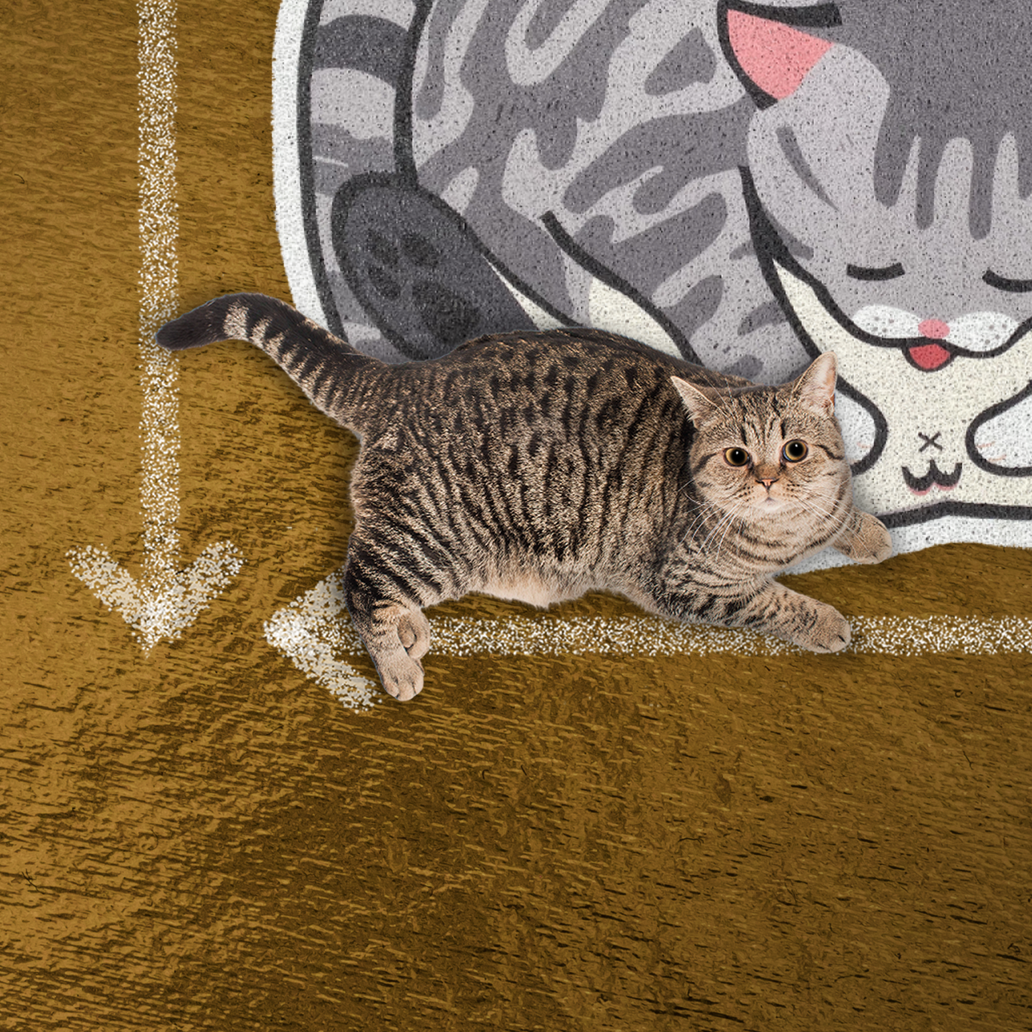 Litter Mat: Grey Tabby, Semi-Circular