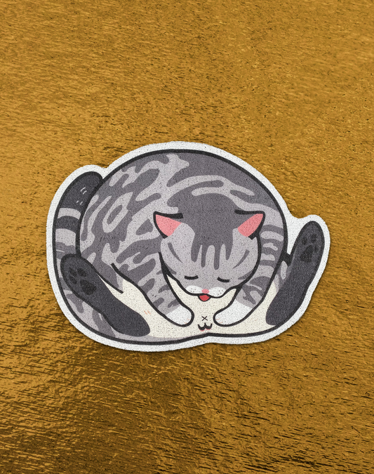 Litter Mat: Grey Tabby, Semi-Circular
