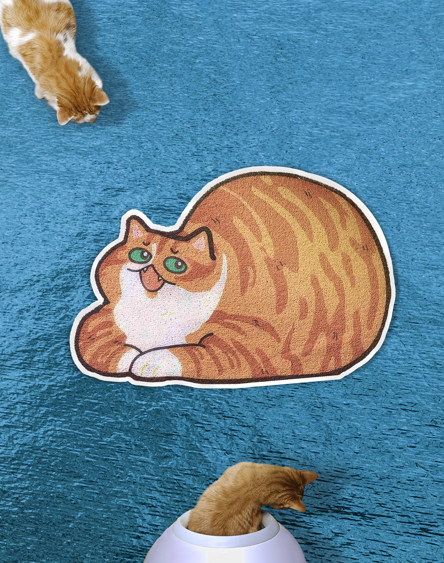 Lukamoo Litter Mat: Orange Tabby, Semi-Circular
