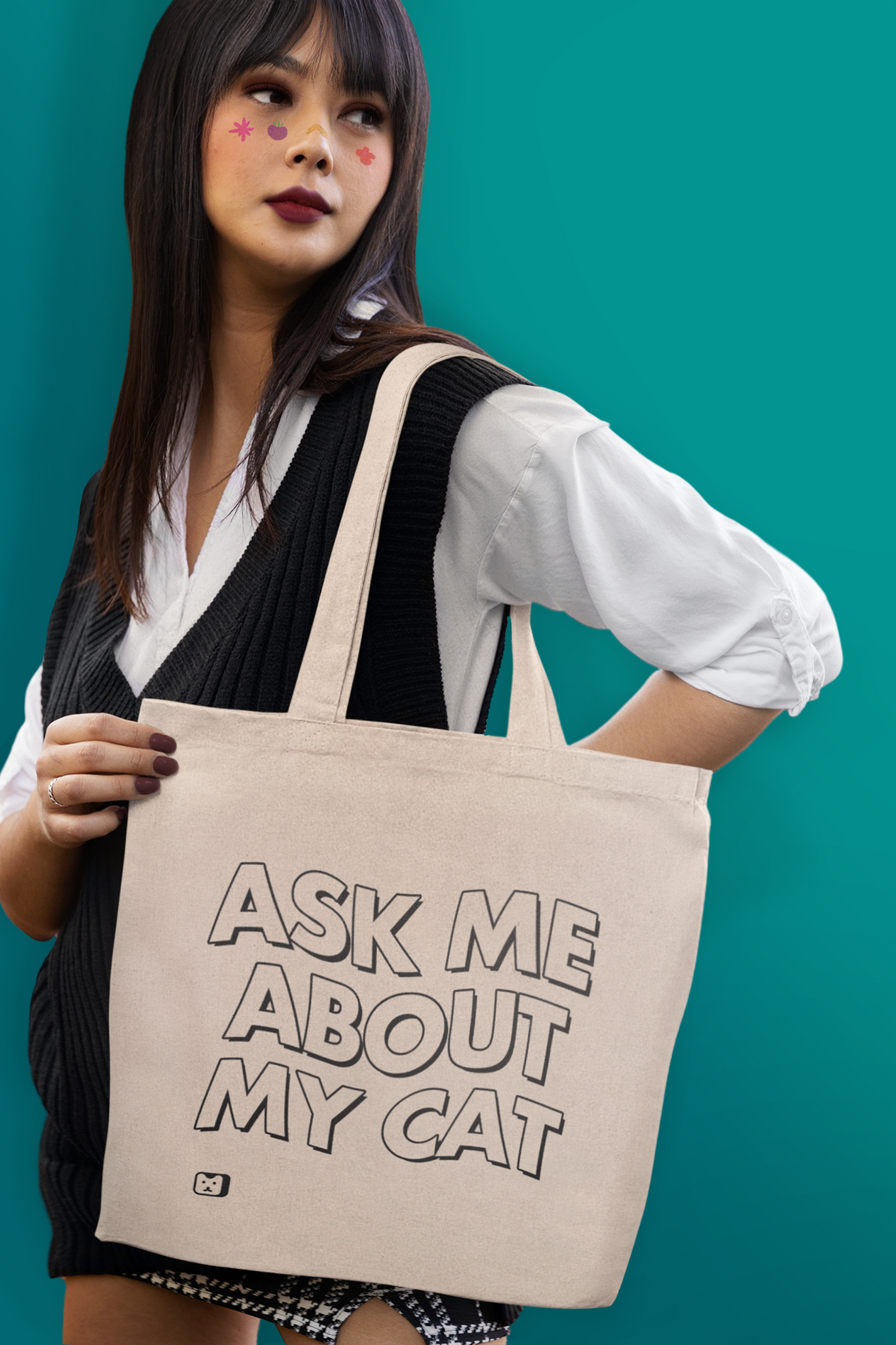 "Ask Me About My Cat" Tote Bag