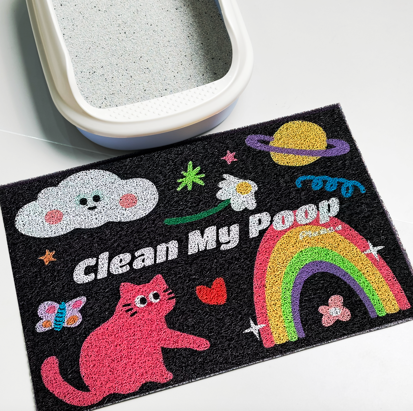 Litter Mat: Neon Neko, Rainbow Cats