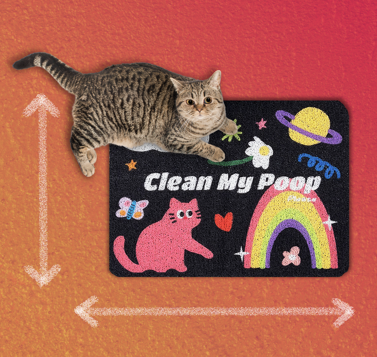 Litter Mat: Neon Neko, Rainbow Cats